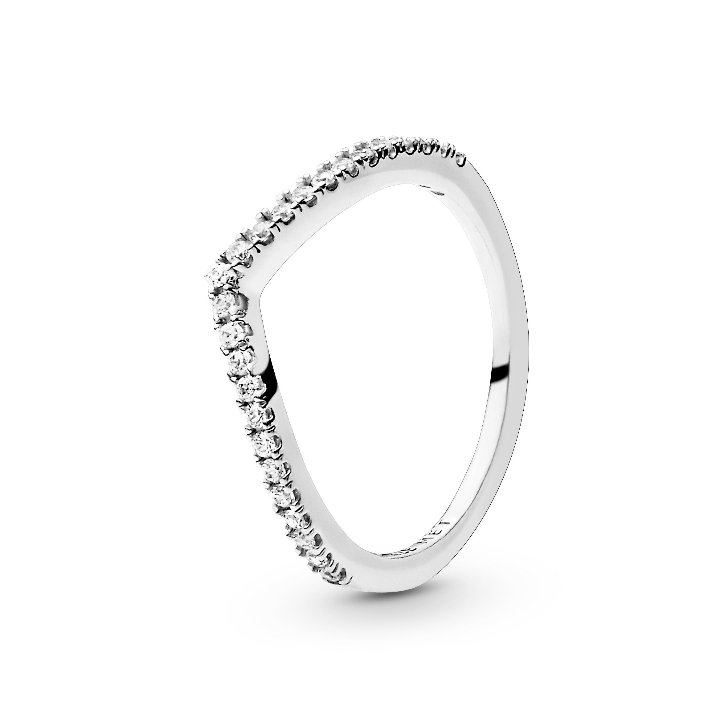 Wishbone silver ring with clear cubic zirconia
