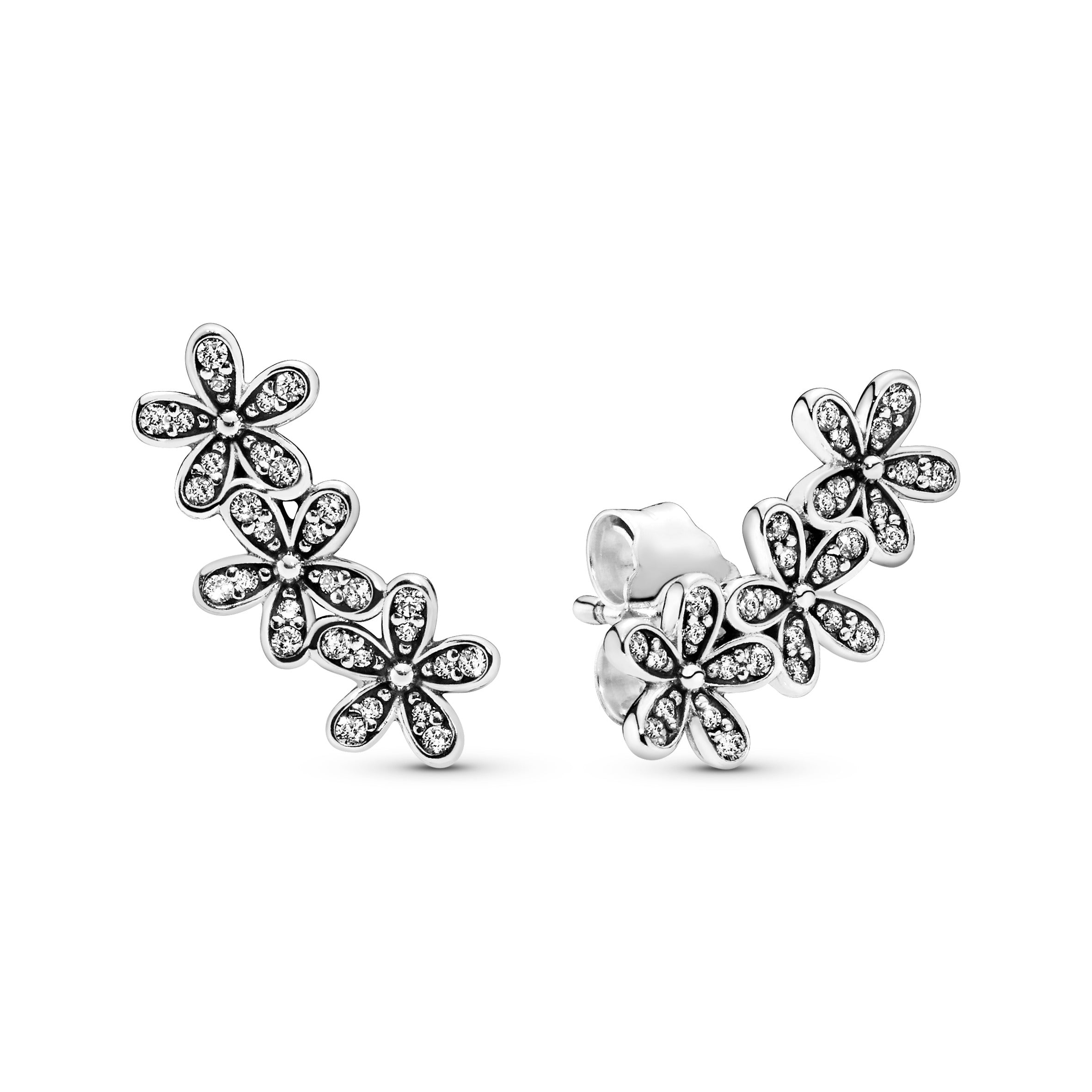 Daisy silver stud earrings with clear cubic zirconia